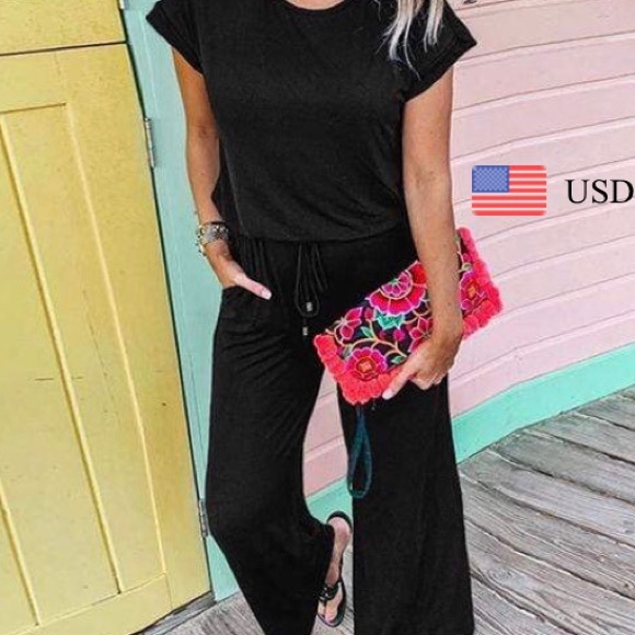 Short sleeve drawstring jumpsuit - Picture 2 of 2